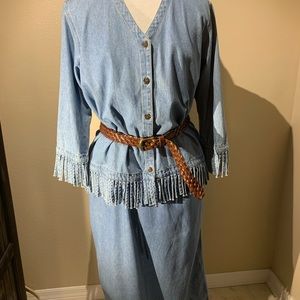 CMC Denim Tunic & Maxi Skirt w/ Fringe 2pc Set. Size L
